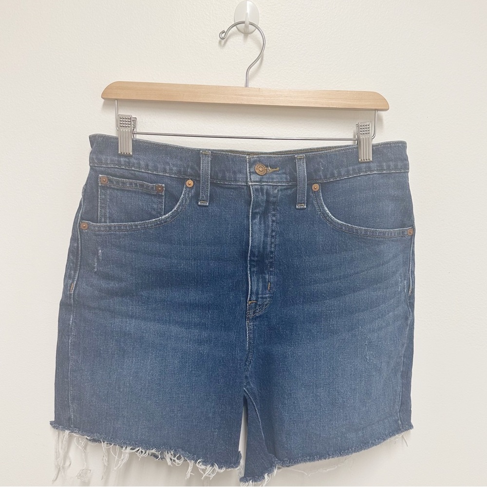 Madewell High Waist Frayed Hem Denim Shorts - Blue